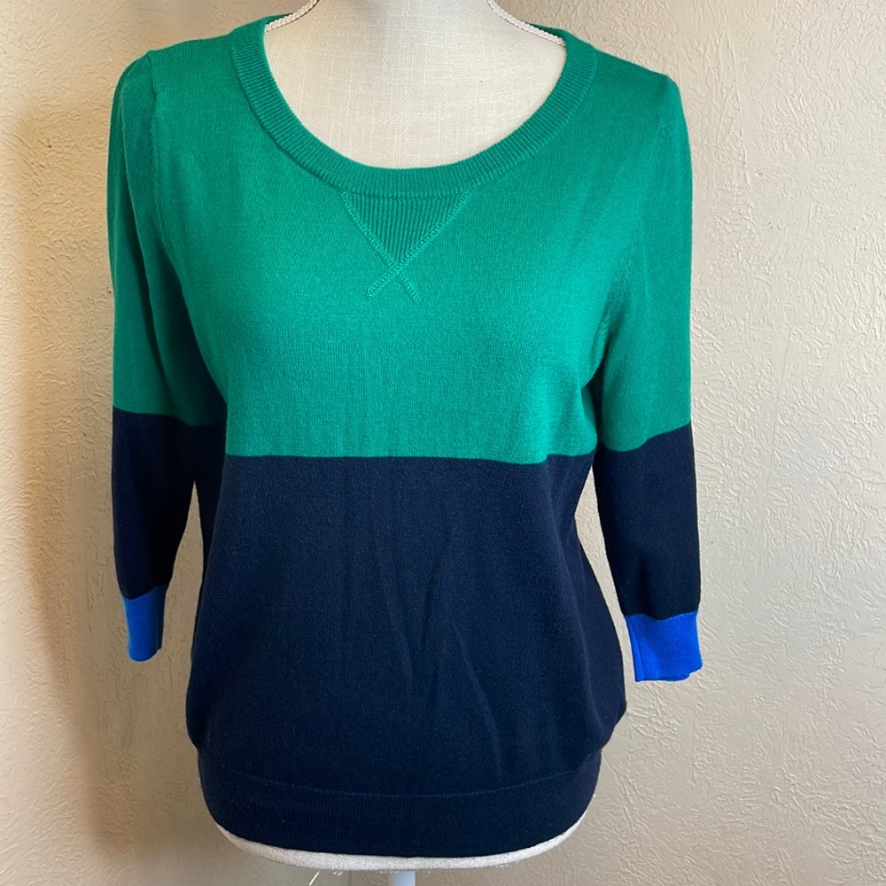 JCP Cashmere Blend Blue & Teal Block Striped Sweater
